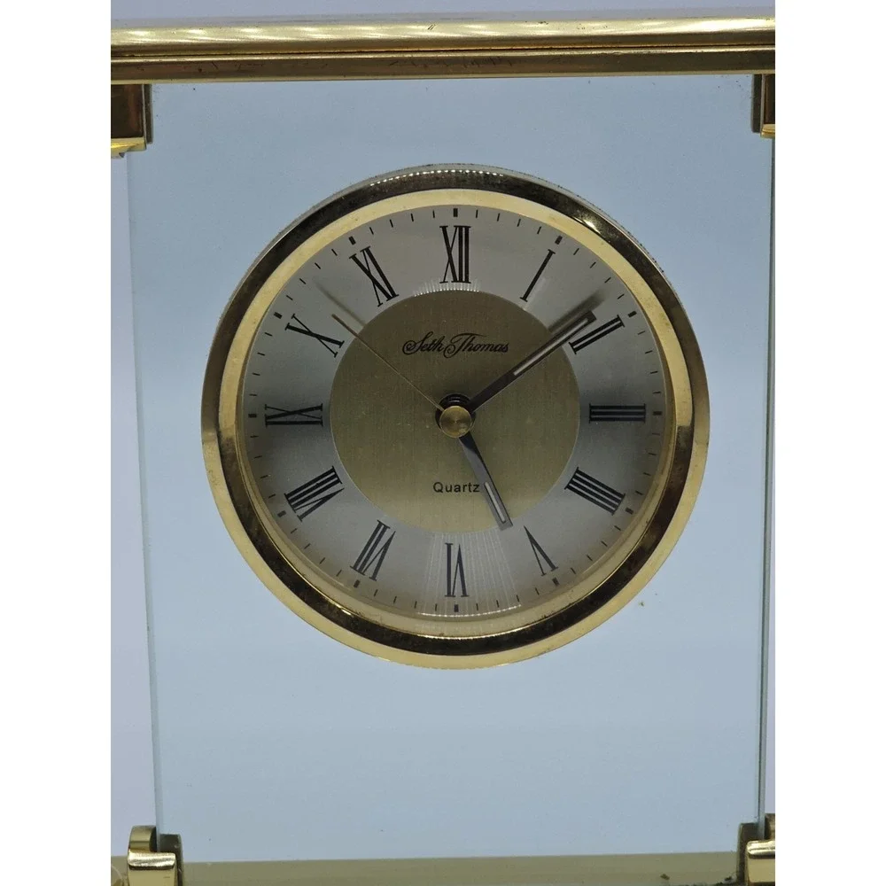 Seth Thomas Illusion Floating Roman Numerals Quartz Brass Desk Clock German Move